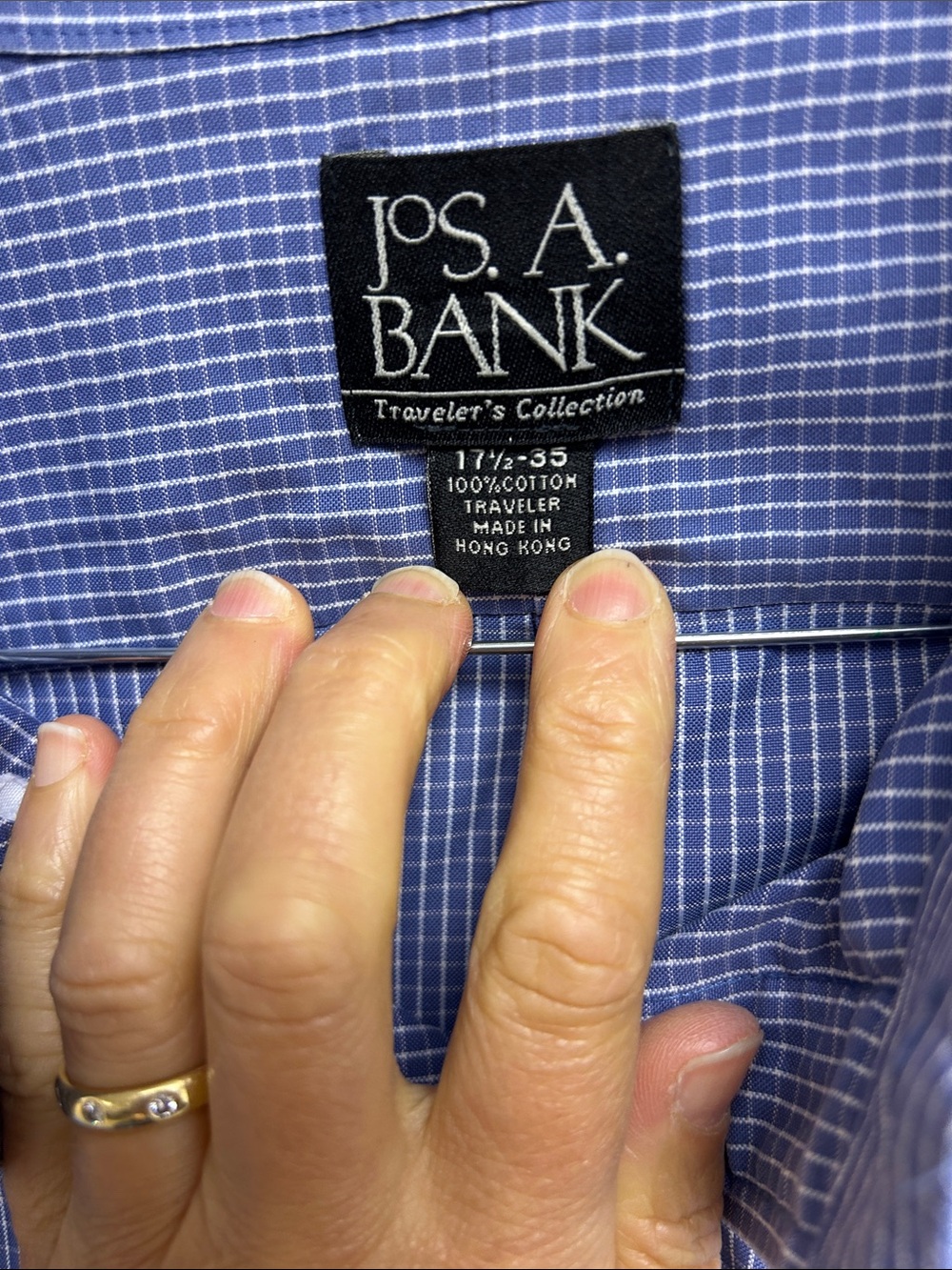 Jos a Bank Button-Down Long Sleeve cotton Shirt in Blue Micro-Check 17 1/2–35 image 2